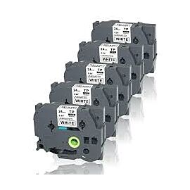 Compatible Laminated Tape for Brother P-Touch Labelers Black on White 24mm (0.94" x 26.2') TZ-251