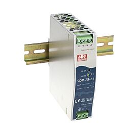Meanwell: AC-DC Industrial DIN-rail Power Supply; 24VDC; 3.2A; - SDR-75-24