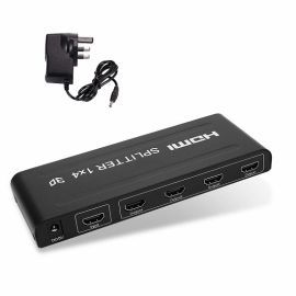 4 Port HDMI Splitter 1X4 with Power Adapter Support 3D 4K*2K, Full HD1080p 